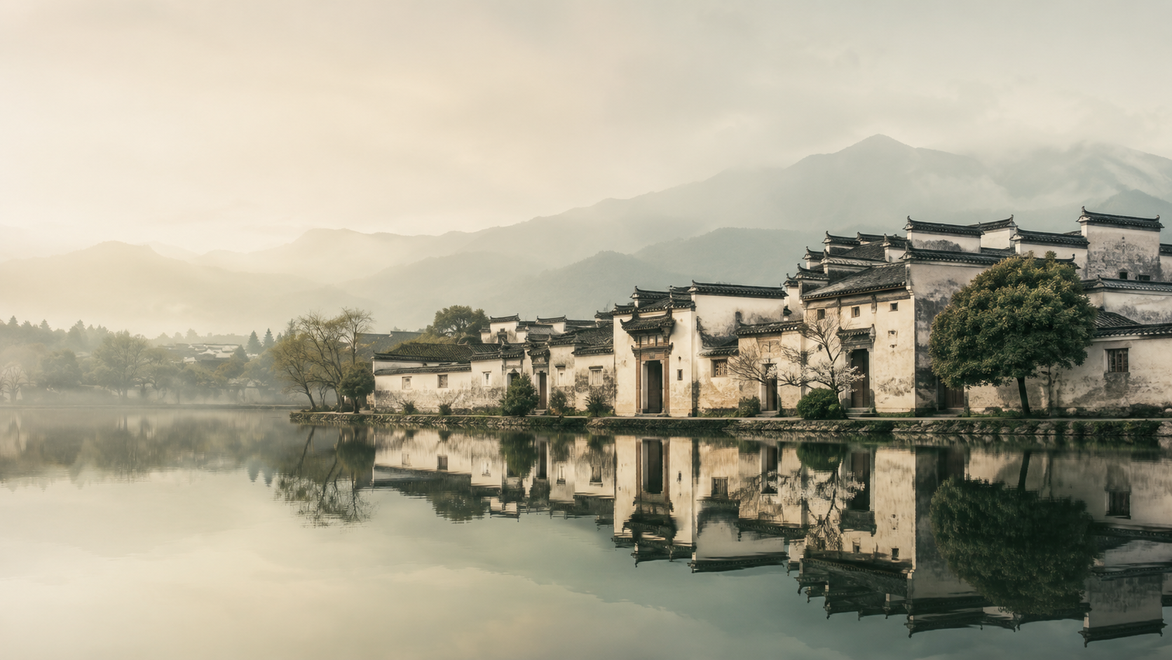 Hongcun village, Anhui — traditional Huizhou architecture reflected in still water